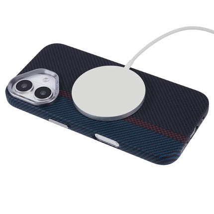 For iPhone 16 Plus Case Compatible with MagSafe Carbon Fiber Texture Water-Transfer PC Phone Cover