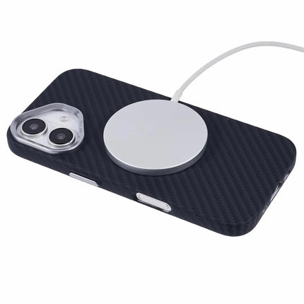 For iPhone 16 Plus Case Compatible with MagSafe Carbon Fiber Texture Water-Transfer PC Phone Cover