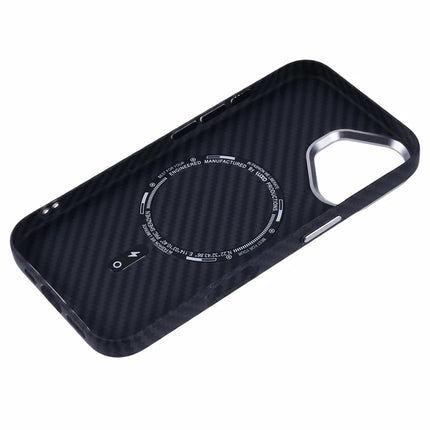 For iPhone 16 Plus Case Compatible with MagSafe Carbon Fiber Texture Water-Transfer PC Phone Cover