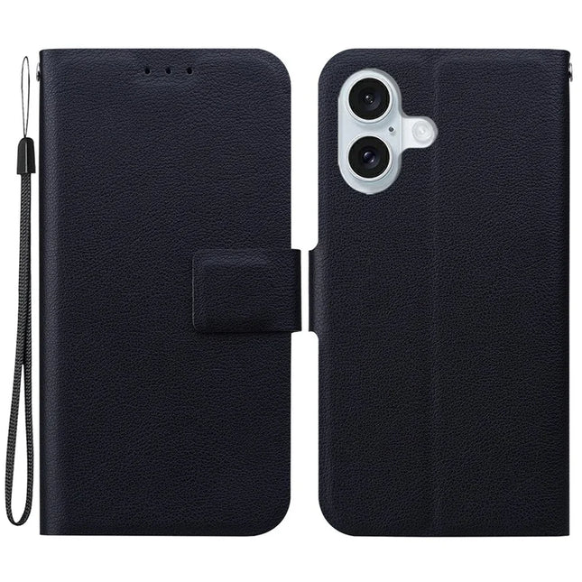 For iPhone 16 Plus Case Ultra-Thin PU Leather + TPU Phone Cover with Card Slot - Black