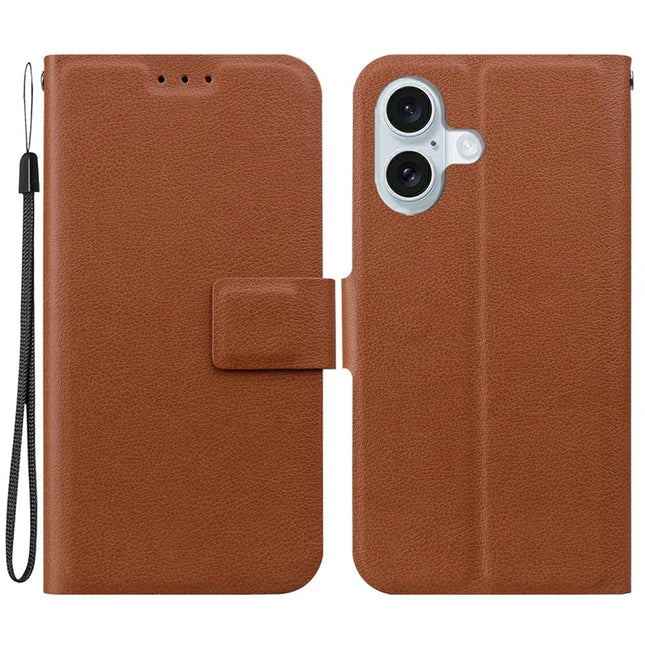 For iPhone 16 Plus Case Ultra-Thin PU Leather + TPU Phone Cover with Card Slot - Brown