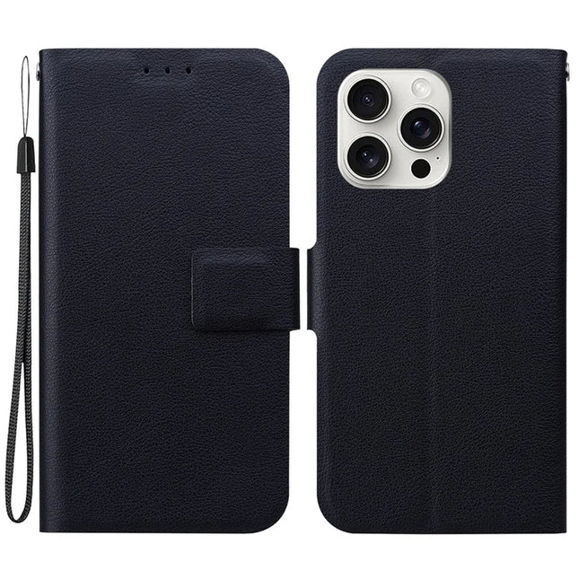 For iPhone 16 Pro Max Case Ultra-Thin PU Leather + TPU Phone Cover with Card Slot - Black
