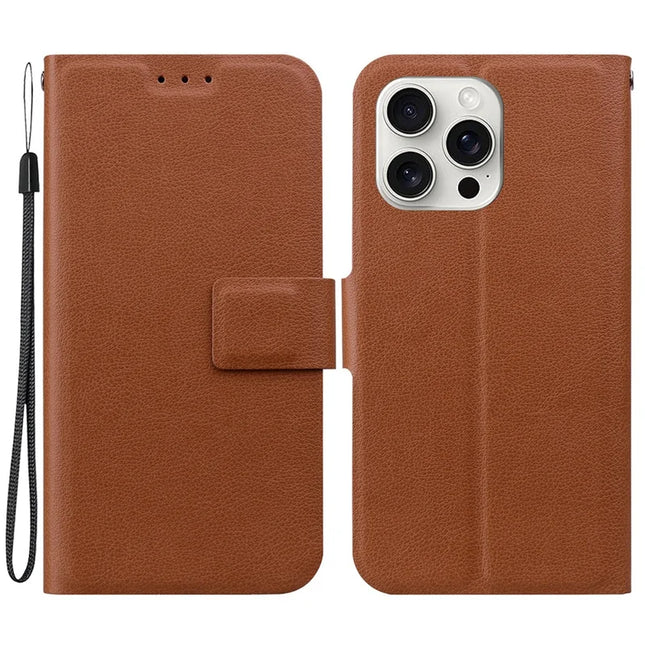 For iPhone 16 Pro Max Case Ultra-Thin PU Leather + TPU Phone Cover with Card Slot - Brown