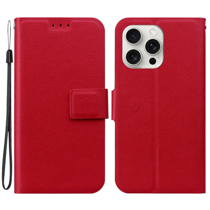 For iPhone 16 Pro Max Case Ultra-Thin PU Leather + TPU Phone Cover with Card Slot - Red