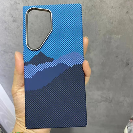 For Samsung Galaxy S23 Ultra Case Compatible with MagSafe Carbon Fiber Texture Water-Transfer PC Phone Cover