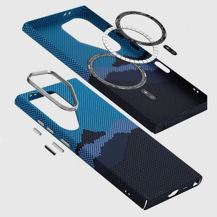 For Samsung Galaxy S23 Ultra Case Compatible with MagSafe Carbon Fiber Texture Water-Transfer PC Phone Cover