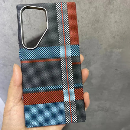For Samsung Galaxy S23 Ultra Case Compatible with MagSafe Carbon Fiber Texture Water-Transfer PC Phone Cover