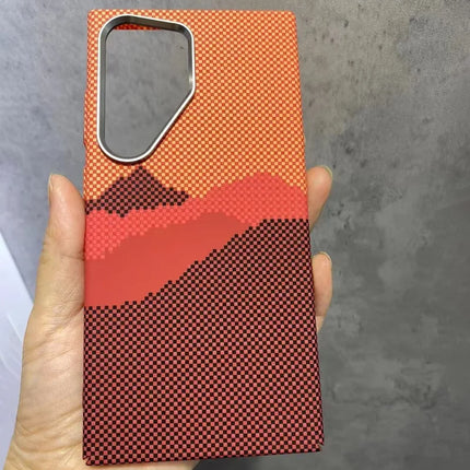 For Samsung Galaxy S23 Ultra Case Compatible with MagSafe Carbon Fiber Texture Water-Transfer PC Phone Cover