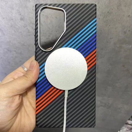 For Samsung Galaxy S23 Ultra Case Compatible with MagSafe Carbon Fiber Texture Water-Transfer PC Phone Cover