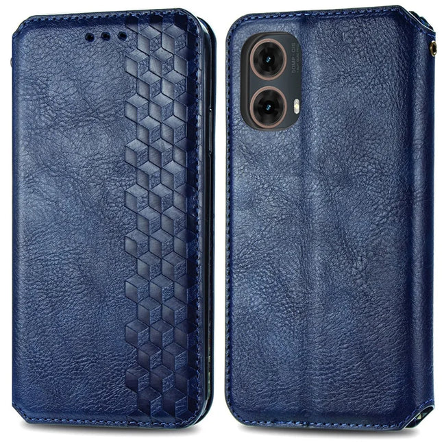 For Motorola Moto G85 5G / S50 Neo 5G Case Rhombus Imprint PU Leather Wallet Phone Cover - Blue