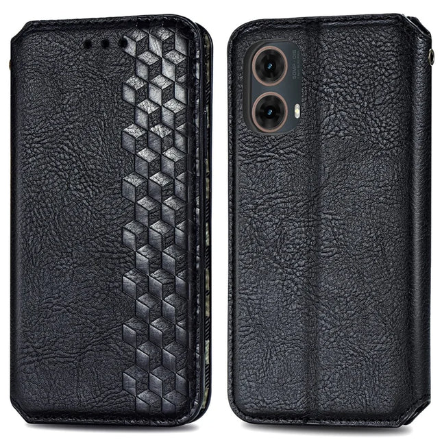 For Motorola Moto G85 5G / S50 Neo 5G Case Rhombus Imprint PU Leather Wallet Phone Cover - Black