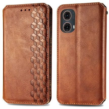 For Motorola Moto G85 5G / S50 Neo 5G Case Rhombus Imprint PU Leather Wallet Phone Cover - Brown