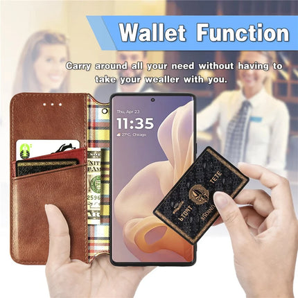 For Motorola Moto G85 5G / S50 Neo 5G Case Rhombus Imprint PU Leather Wallet Phone Cover