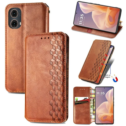 For Motorola Moto G85 5G / S50 Neo 5G Case Rhombus Imprint PU Leather Wallet Phone Cover
