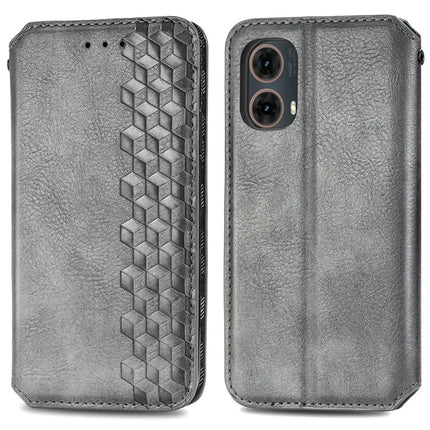 For Motorola Moto G85 5G / S50 Neo 5G Case Rhombus Imprint PU Leather Wallet Phone Cover - Grey