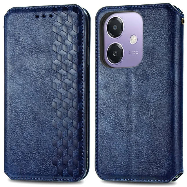 For Oppo A3x 4G / 5G Case Rhombus Imprint PU Leather Wallet Phone Cover - Blue