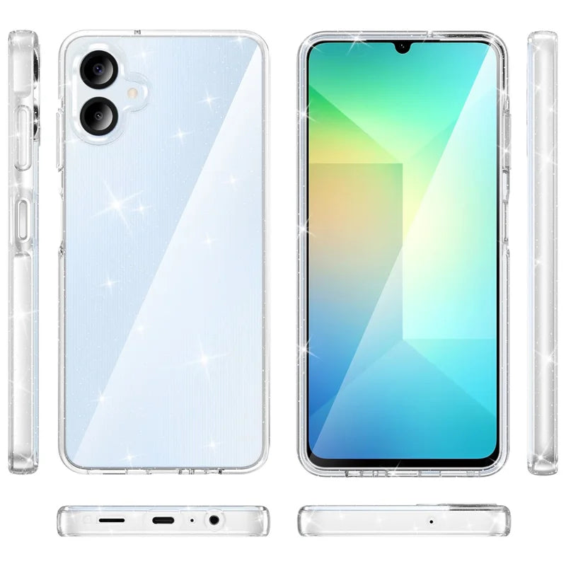 ShopCaseCart Shockproof Stand Samsung Galaxy A06 Protective cover PC + TPU Transparent Glitter Phone Guard