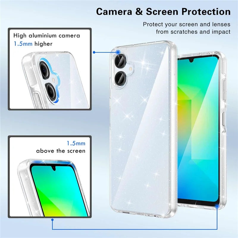 ShopCaseCart Shockproof Stand Samsung Galaxy A06 Protective cover PC + TPU Transparent Glitter Phone Guard