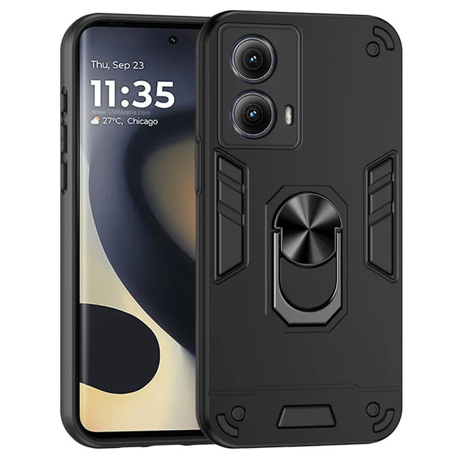 For Motorola Edge (2024) 5G Case PC+TPU Drop Defend Phone Cover with Ring Kickstand - Black