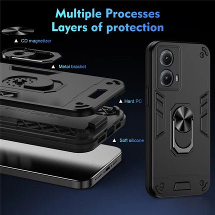 For Motorola Edge (2024) 5G Case PC+TPU Drop Defend Phone Cover with Ring Kickstand