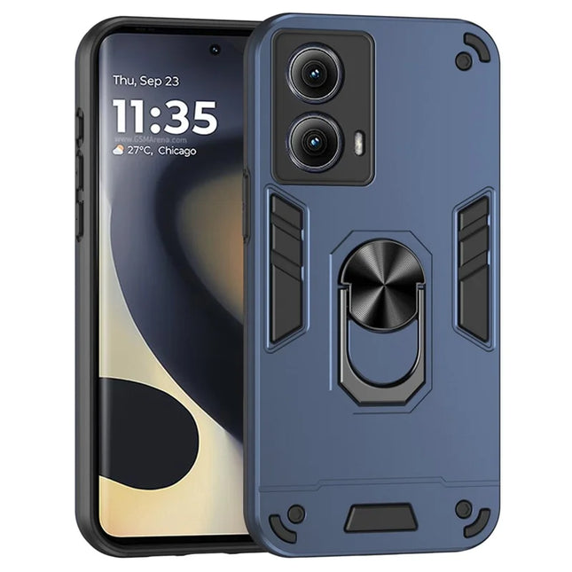 For Motorola Edge (2024) 5G Case PC+TPU Drop Defend Phone Cover with Ring Kickstand - Blue