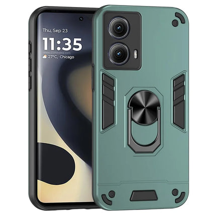 For Motorola Edge (2024) 5G Case PC+TPU Drop Defend Phone Cover with Ring Kickstand - Green