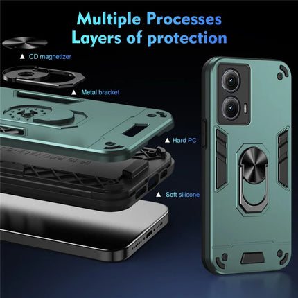 For Motorola Edge (2024) 5G Case PC+TPU Drop Defend Phone Cover with Ring Kickstand