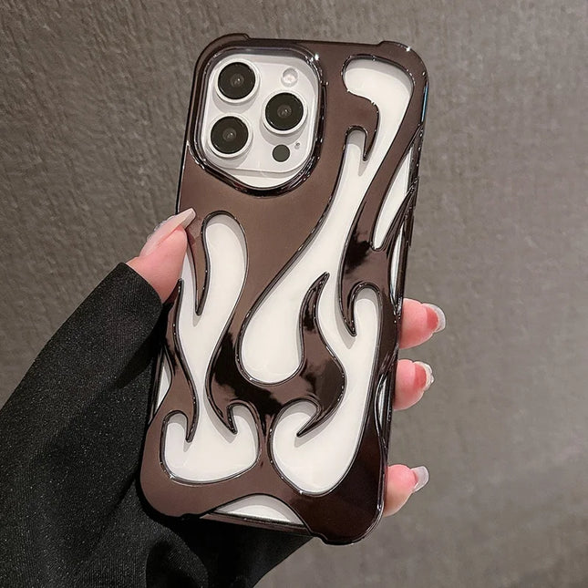 For iPhone 16 Pro Max Case Hollow Flame Design Electroplated TPU Phone Cover - Black