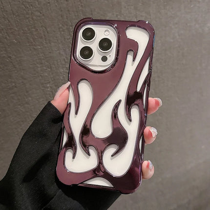 For iPhone 16 Pro Max Case Hollow Flame Design Electroplated TPU Phone Cover - Purple