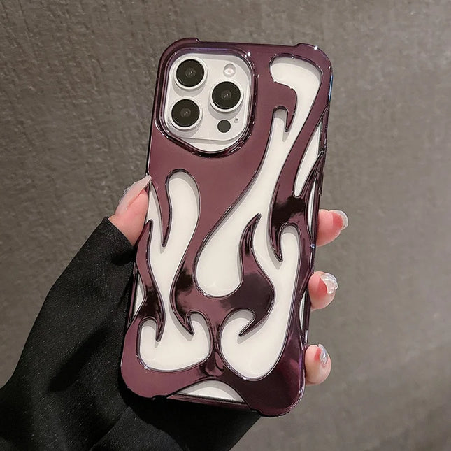 For iPhone 16 Pro Max Case Hollow Flame Design Electroplated TPU Phone Cover - Purple