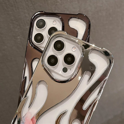 For iPhone 16 Pro Max Case Hollow Flame Design Electroplated TPU Phone Cover