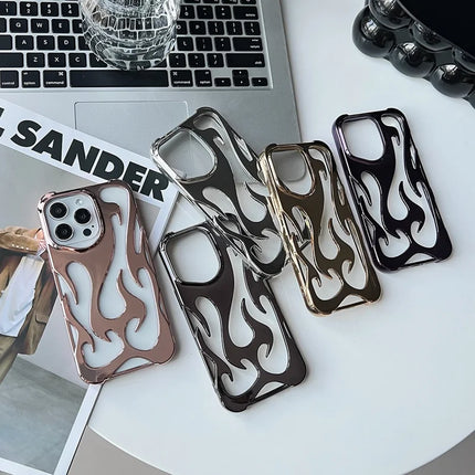 For iPhone 16 Pro Max Case Hollow Flame Design Electroplated TPU Phone Cover