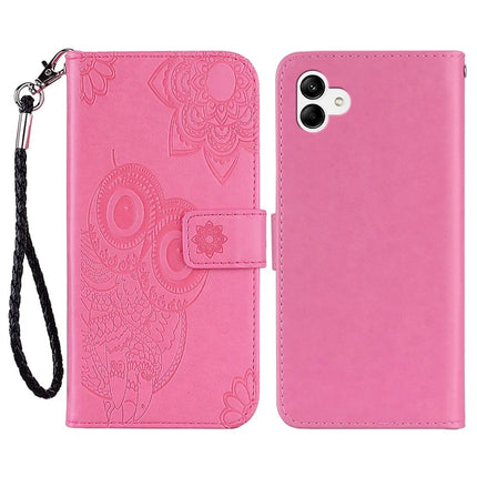For Samsung Galaxy A06 Case Owl Flower Imprinted Leather Cover Wallet with Strap - Rose