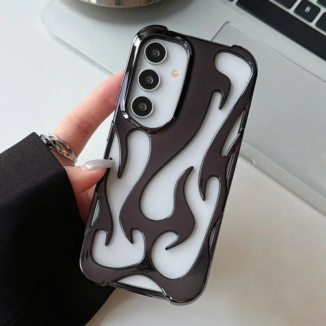 For Samsung Galaxy A54 5G Case Hollow Flame Design Electroplated TPU Phone Cover - Black