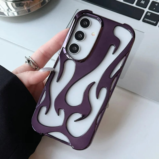 For Samsung Galaxy A54 5G Case Hollow Flame Design Electroplated TPU Phone Cover - Purple