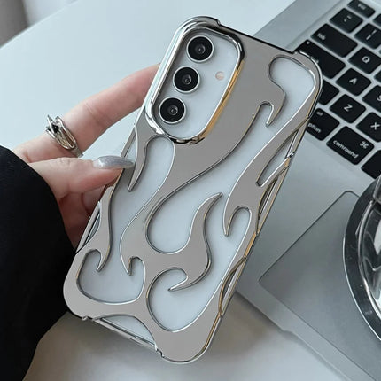 For Samsung Galaxy A54 5G Case Hollow Flame Design Electroplated TPU Phone Cover - Silver
