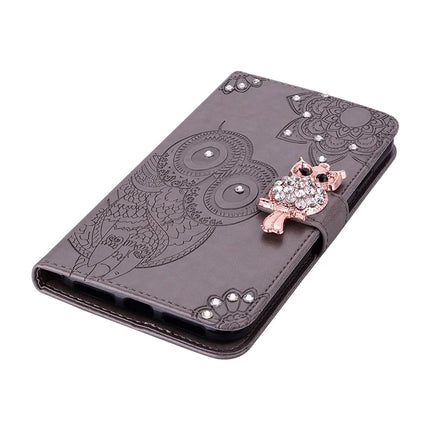 For Samsung Galaxy A06 Wallet Case Owl Flower Imprinted Rhinestone Leather Cover