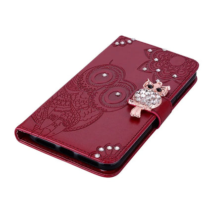 For Samsung Galaxy A06 Wallet Case Owl Flower Imprinted Rhinestone Leather Cover