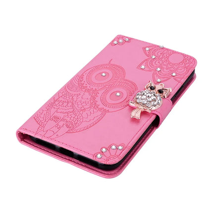 For Samsung Galaxy A06 Wallet Case Owl Flower Imprinted Rhinestone Leather Cover
