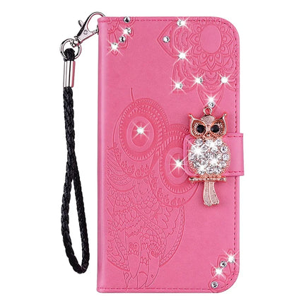 For Samsung Galaxy A06 Wallet Case Owl Flower Imprinted Rhinestone Leather Cover