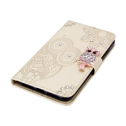 For Samsung Galaxy A06 Wallet Case Owl Flower Imprinted Rhinestone Leather Cover