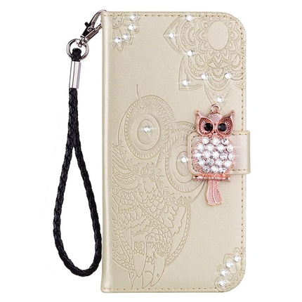 For Samsung Galaxy A06 Wallet Case Owl Flower Imprinted Rhinestone Leather Cover