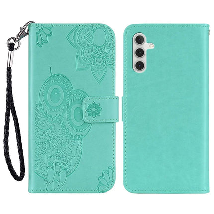 For Samsung Galaxy A16 5G  /  4G Case Owl Flower Imprinted Leather Cover Wallet with Strap - Cyan
