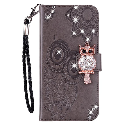 For Samsung Galaxy A16 5G  /  4G Wallet Case Owl Flower Imprinted Rhinestone Leather Cover