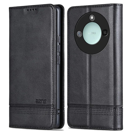 AZNS For Honor X60 5G Case Cowhide Texture PU Leather Wallet Phone Cover - Black