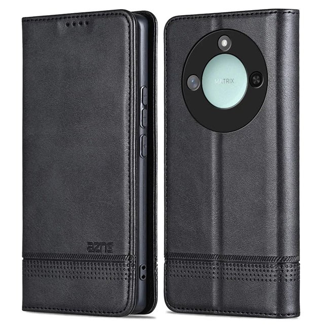 AZNS For Honor X60 5G Case Cowhide Texture PU Leather Wallet Phone Cover - Black