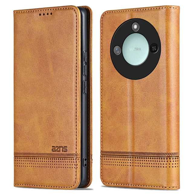 AZNS For Honor X60 5G Case Cowhide Texture PU Leather Wallet Phone Cover - Brown