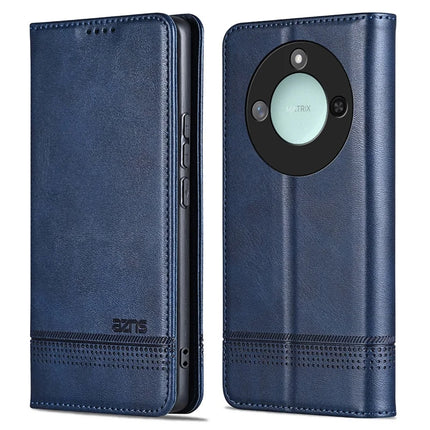 AZNS For Honor X60 5G Case Cowhide Texture PU Leather Wallet Phone Cover - Blue