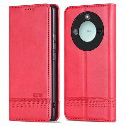 AZNS For Honor X60 5G Case Cowhide Texture PU Leather Wallet Phone Cover - Red