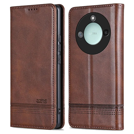 AZNS For Honor X60 5G Case Cowhide Texture PU Leather Wallet Phone Cover - Coffee